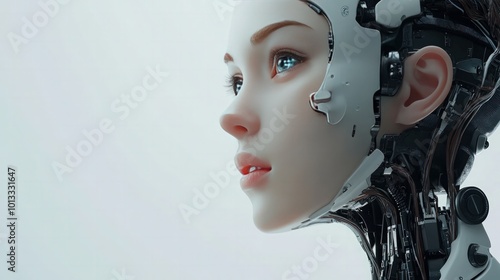 Humanoid AI girl with a digital brain controlling robotic movements