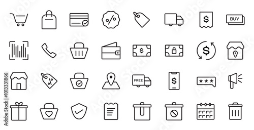 Online shopping vector line icon set - app and mobile web responsive