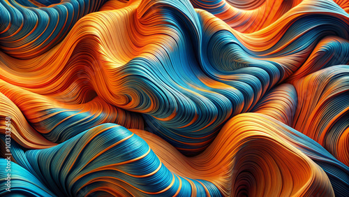 Mesmerizing abstract wallpaper features swirling waves of vibrant orange and blue colors, creating dynamic and fluid visual experience that captivates viewer