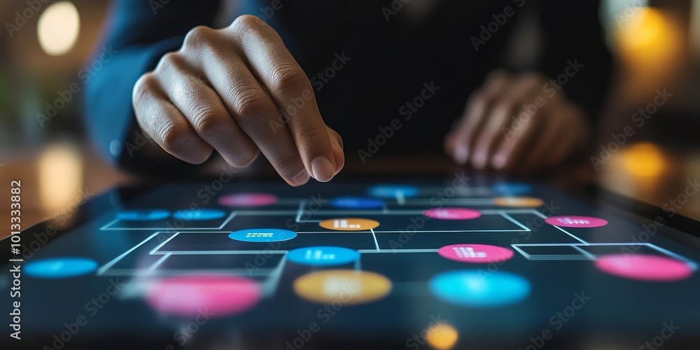 Man finger touch empty workflow chart, using tablet. Flowchart copy space, Generative AI Man finger touch empty workflow chart, using tablet. Flowchart copy space, Generative AI