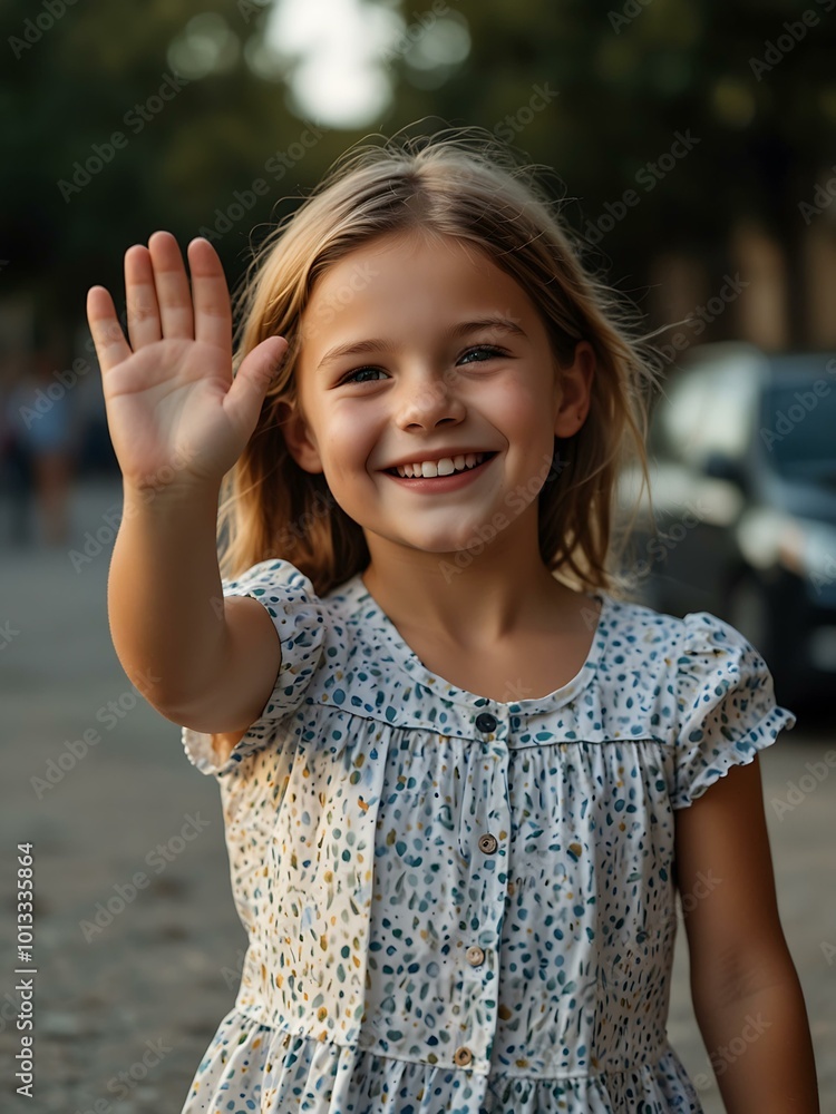 Portrait of a smiling girl waving. Portrait of a smiling girl waving.