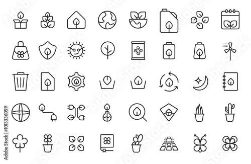 Ecology line icons set. Renewable energy outline icons collection. Solar, recycle, eco, bio, tree, green - stock vector