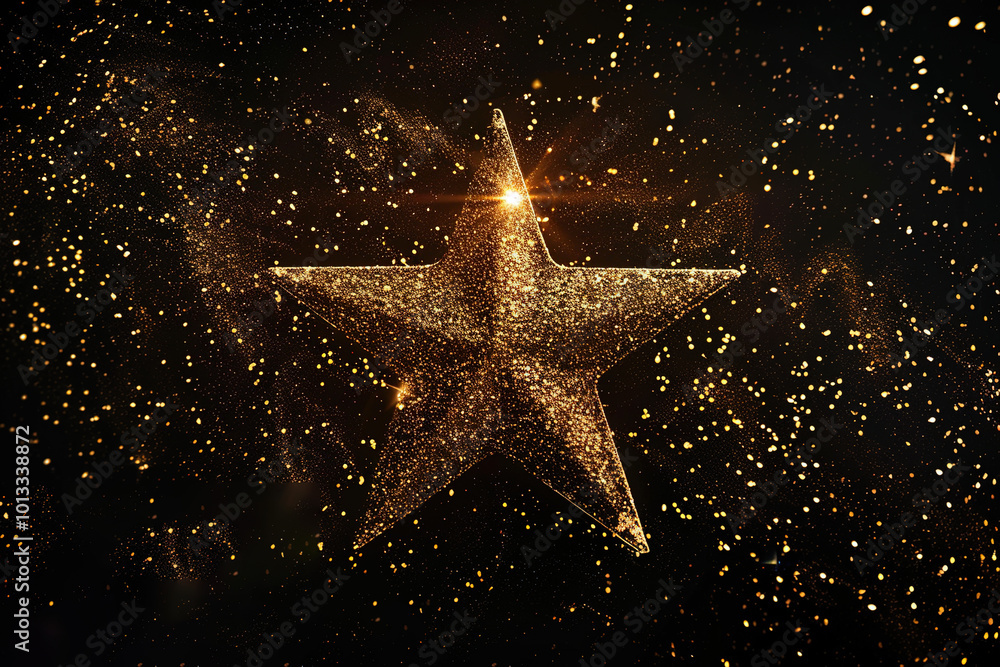 Glitzernder goldener Stern vor funkelndem schwarzen Hintergrund Glitzernder goldener Stern vor funkelndem schwarzen Hintergrund