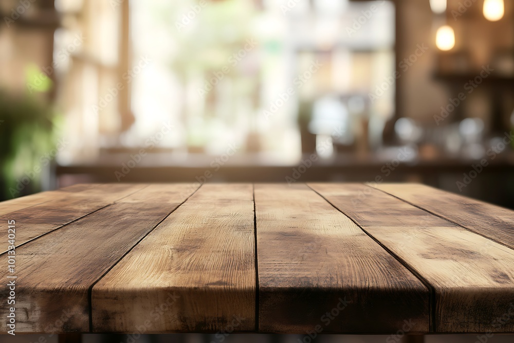 Empty Wooden Table in a Cafe Empty Wooden Table in a Cafe