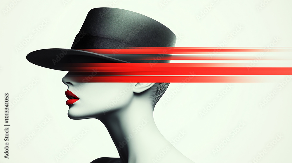 Fototapeta Woman in Black Hat with Red Streaks