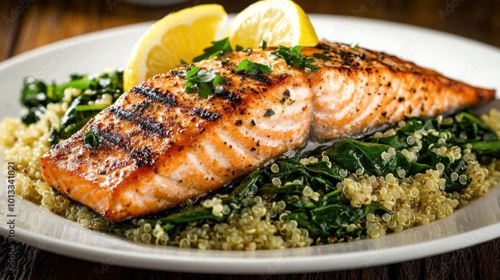 Grilled Salmon with Quinoa and Spinach Grilled Salmon with Quinoa and Spinach