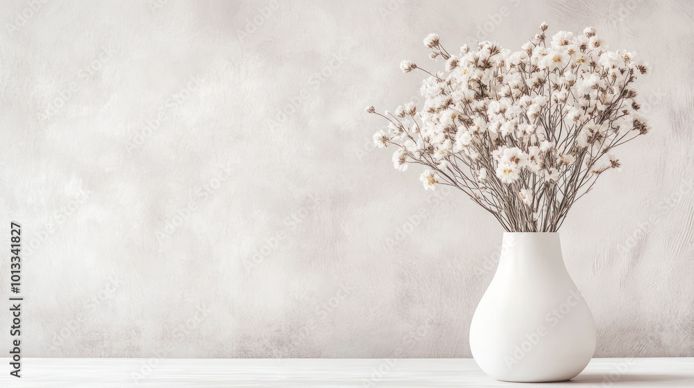White Flowers in a Vase Against a Textured Wall White Flowers in a Vase Against a Textured Wall