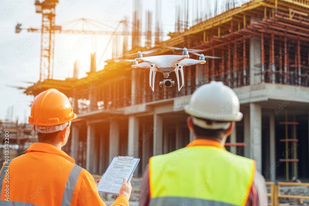A construction company utilizing drone technology to inspect and monitor structural elements of a building, providing accurate data for project management and safety assurance A construction company utilizing drone technology to inspect and monitor structural elements of a building, providing accurate data for project management and safety assurance