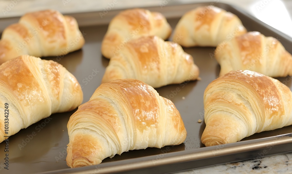 Croissants on a baking sheet, Generative AI Croissants on a baking sheet, Generative AI