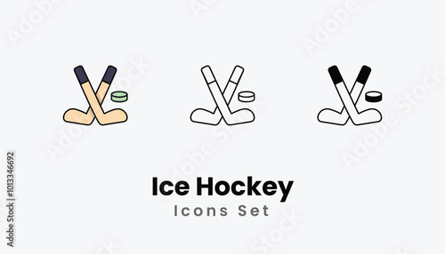 Photography Ice Hockey icons vector set stock illustration