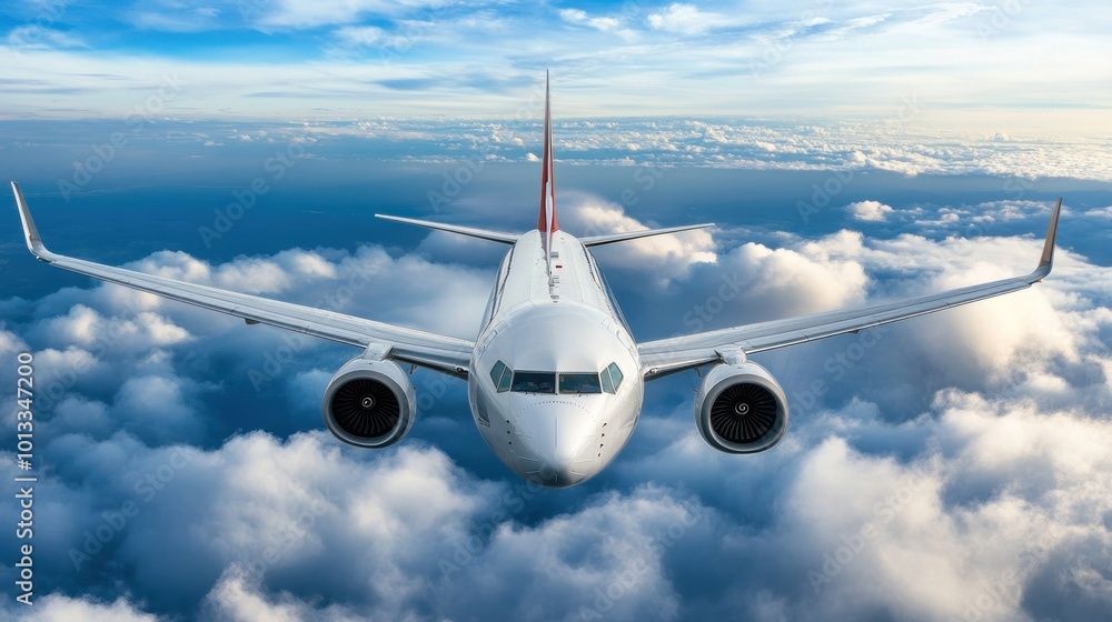 Fototapeta premium Airplane Flying Above Clouds