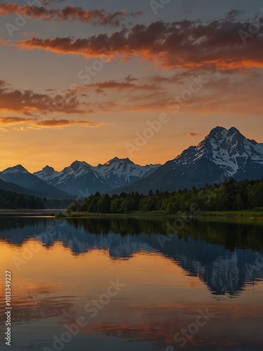 Mountain range at sunset.