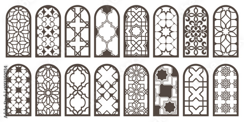 Arabic arc windows, shapes with islamic patterns