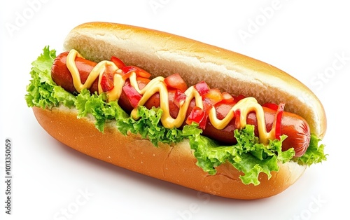 Hot dog isolated stock photo on white background 