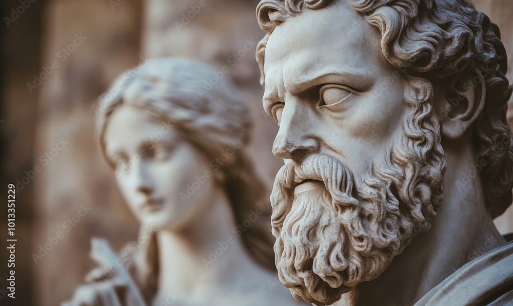 Stone statues of a man and woman. Stone statues of a man and woman.