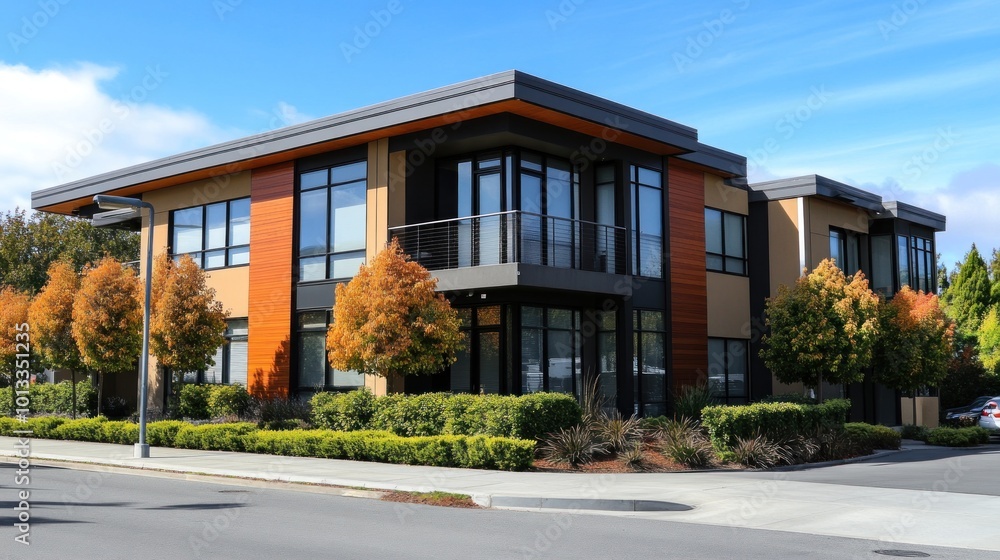 Modern Office Building with Landscaping Modern Office Building with Landscaping