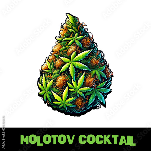 Vector Illustrated Molotov Cocktail Cannabis Bud Strain Cartoon
