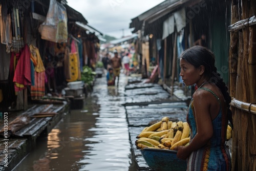 Market Vendor in Rainy Village