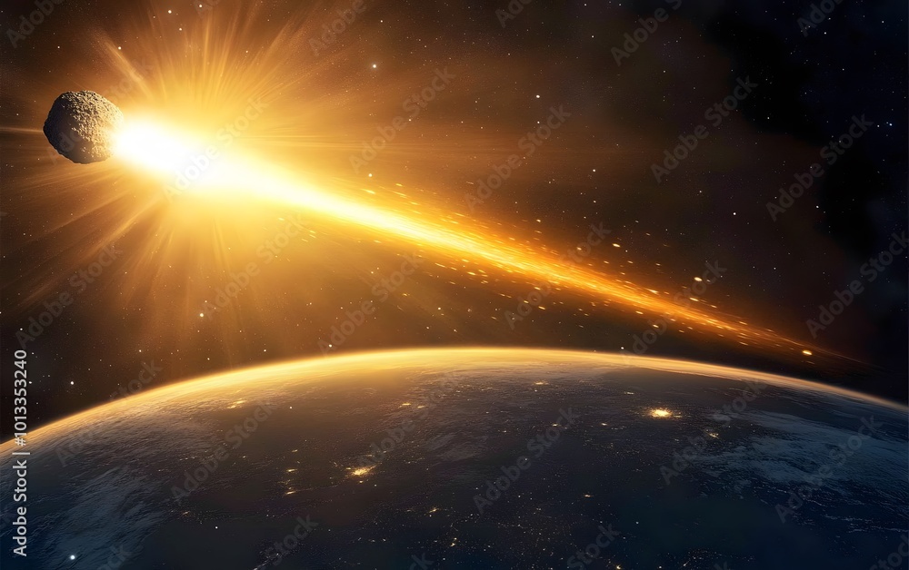 Dramatic cosmic collision of asteroid and planet Dramatic cosmic collision of asteroid and planet