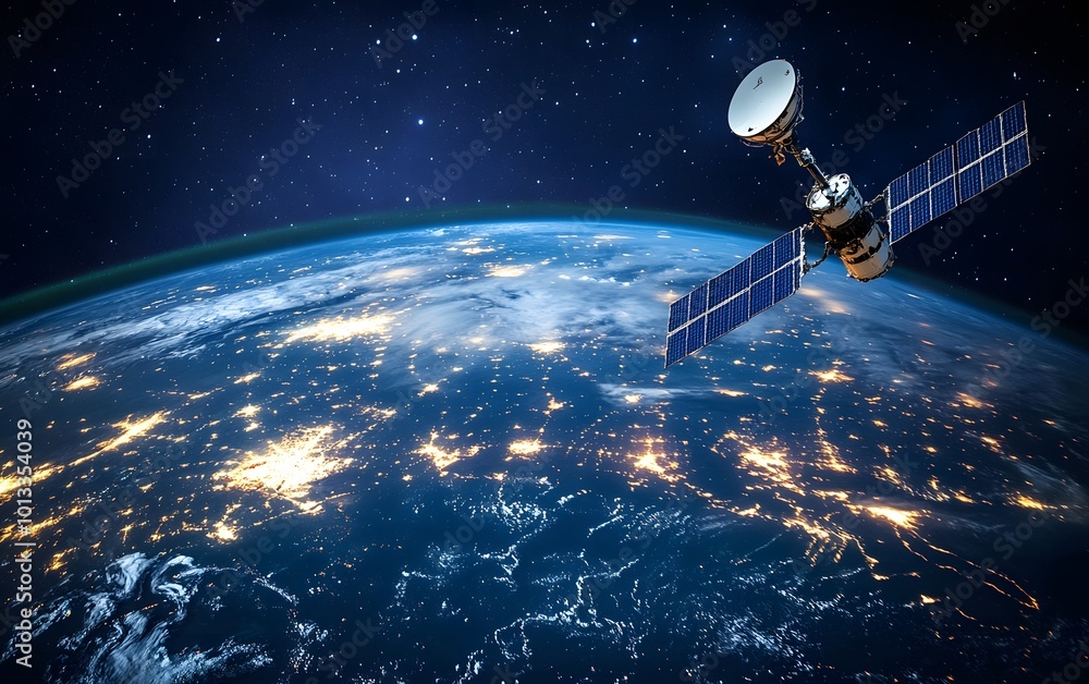 Satellite orbiting the earth at night