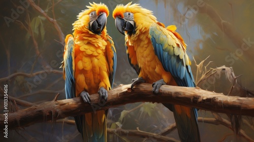 Vibrant tropical birds in lush jungle setting  a stunning nature inspired artwork photo