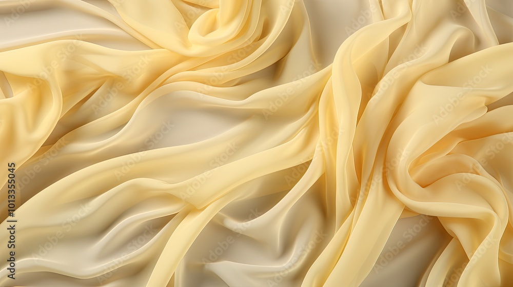 A delicate and flowing fabric, woven with a soft, muted yellow hue, creates a graceful and elegant pattern of undulating folds and curves. A delicate and flowing fabric, woven with a soft, muted yellow hue, creates a graceful and elegant pattern of undulating folds and curves.
