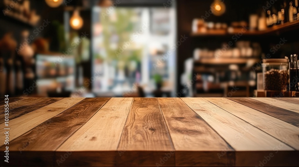 Empty Wooden Table Top with Blurred Background Empty Wooden Table Top with Blurred Background