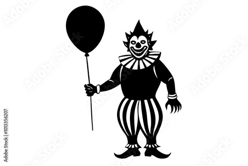 Scary Clown with a Balloon Silhouette Vector Illustration for Halloween Designs