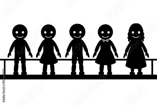 Creepy Dolls Lined Up on a Shelf Silhouette Vector Illustration