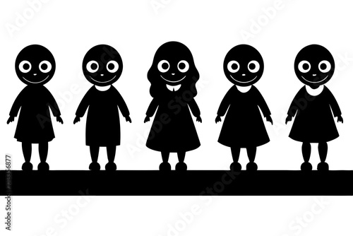 Creepy Dolls Lined Up on a Shelf Silhouette Vector Illustration