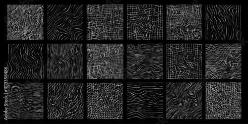 White sketch pencil texture wood effect on black, set