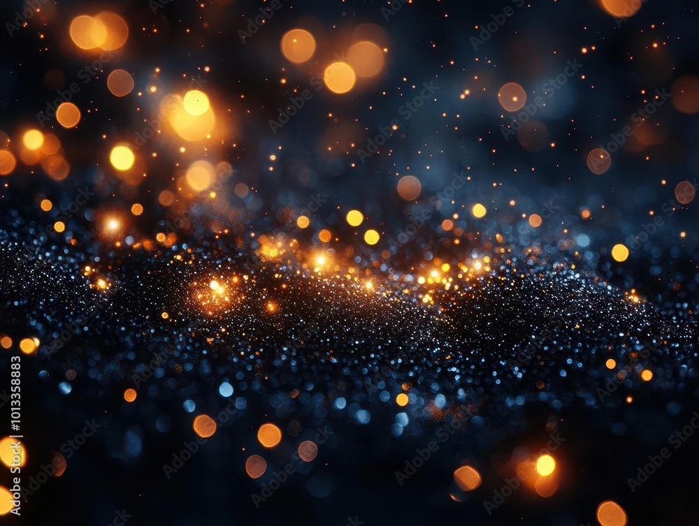 Obraz premium dark festive background sprinkled with golden glitter and soft bokeh lights evoking a sense of celebration and joy perfect for new year or birthday themes