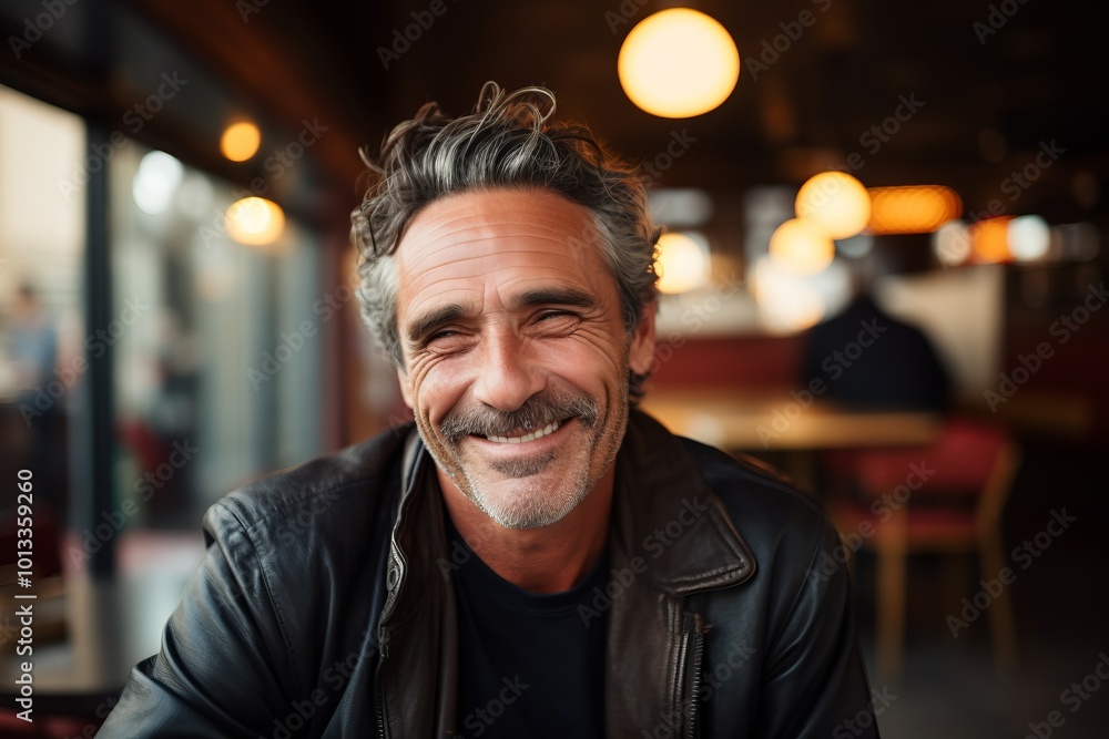 Portrait of a handsome mature man smiling at the camera in a pub. Portrait of a handsome mature man smiling at the camera in a pub.