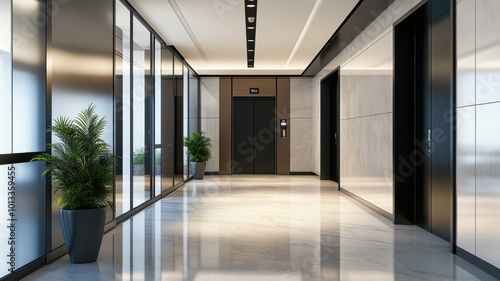 Modern black and classic Elevator doors of office or hotel hallway, Lobby interior, corridor in house with lift,Black elegant lift for passenger or cargo elevators,copy space.