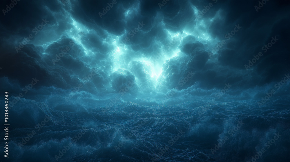 A strong storm in the ocean. Big waves. Night thunderstorm. Dark tones. The power of raging nature. A strong storm in the ocean. Big waves. Night thunderstorm. Dark tones. The power of raging nature.