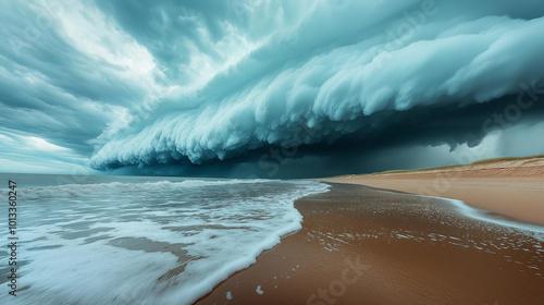 A hurricane crashing down and closing in on the coast beach rain bad weather tempest inclement weather shoreline photo