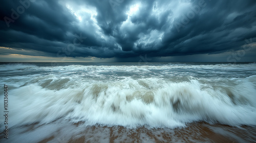 A hurricane crashing down and closing in on the coast beach rain bad weather tempest inclement weather shoreline photo