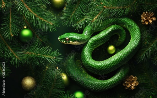 Christmass new year green snake background 