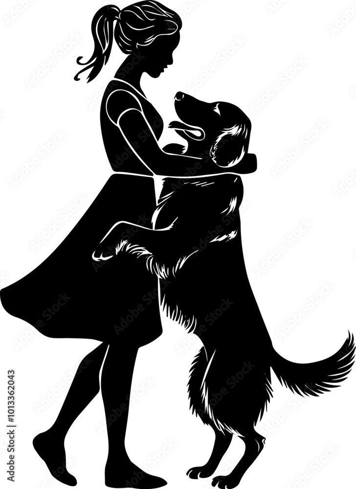 Vector silhouette of woman with her happy dog. Isolated on a white Background. Vector silhouette of woman with her happy dog. Isolated on a white Background.