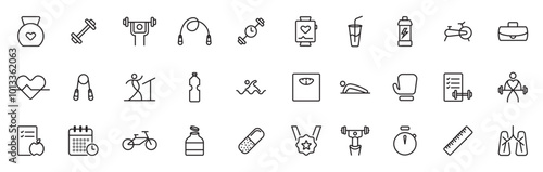 Fitness icon set, Thin line icons collection