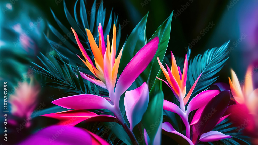 A colorful bouquet of flowers with a bright blue background A colorful bouquet of flowers with a bright blue background