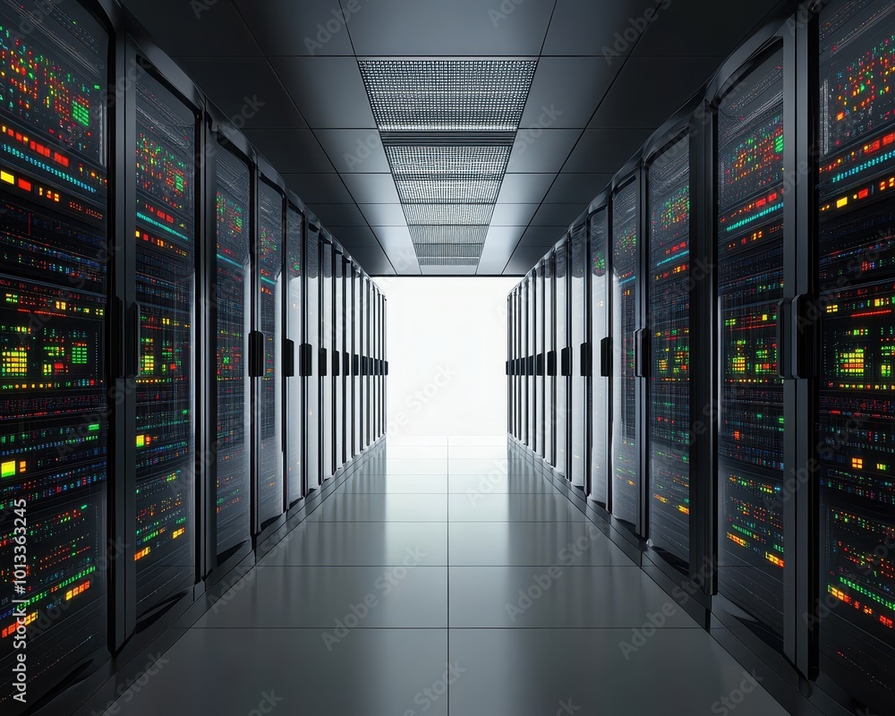 Supercomputer in a dark, futuristic room managing millions of IoT devices, complex data processing, cyber networks Supercomputer in a dark, futuristic room managing millions of IoT devices, complex data processing, cyber networks