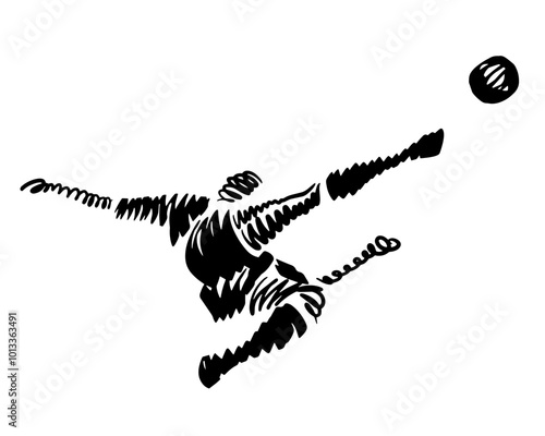 Footballer playing. Football player kicks the ball, vector abstract illustration 