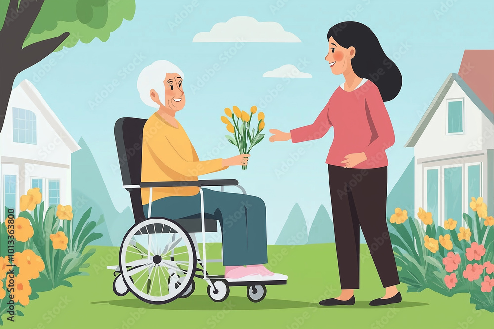 Elderly Retirement Concept Illustration with Senior Person Elderly Retirement Concept Illustration with Senior Person