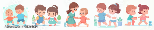 vector set of baby learning to walk