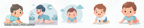 crawling baby vector set