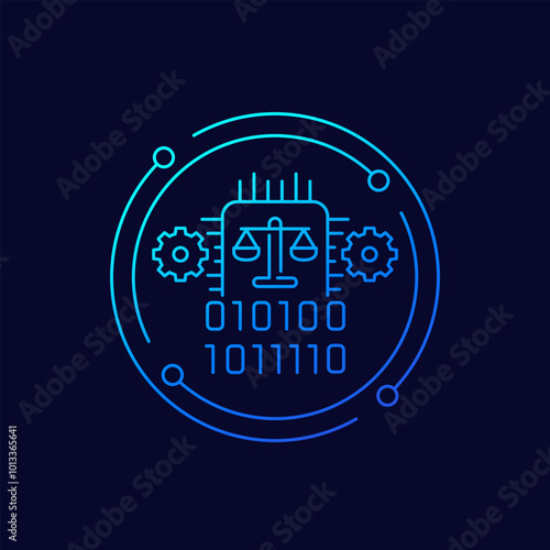 AI ethics icon, ethical artificial intelligence concept, linear design