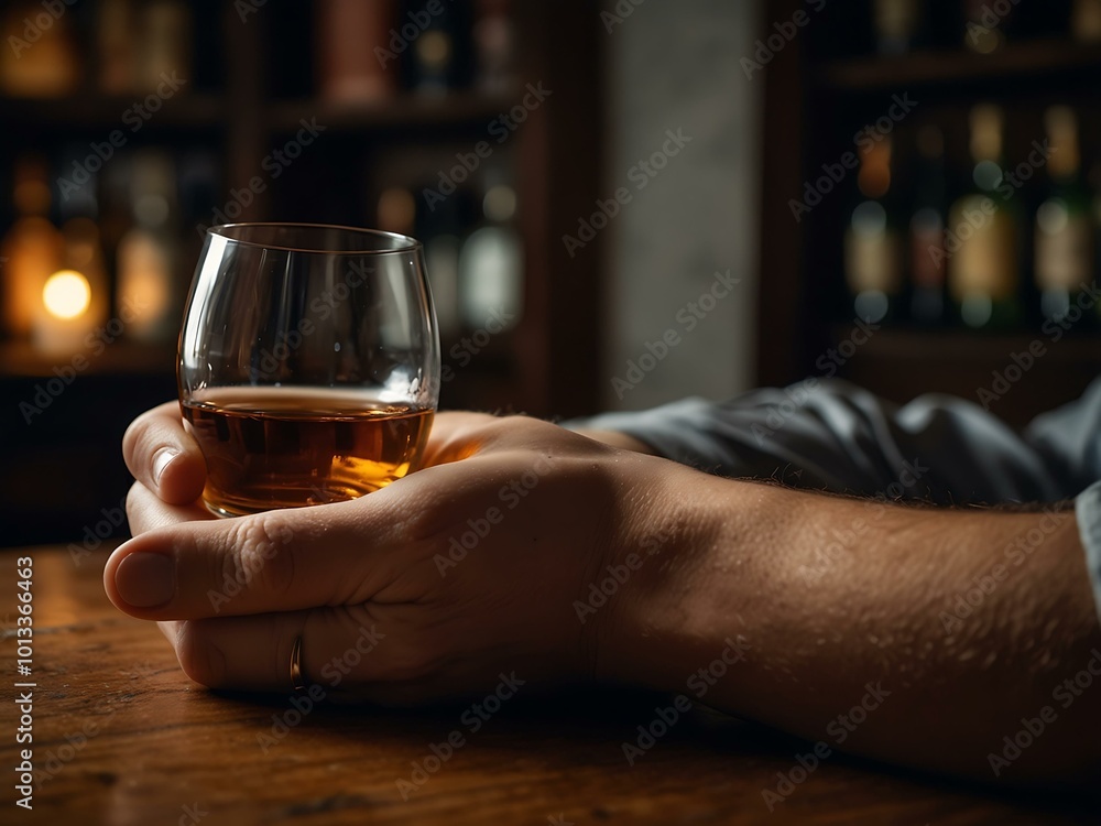 A person relaxes with their head on their arm beside a glass of whiskey, evoking a serene, introspective moment. A person relaxes with their head on their arm beside a glass of whiskey, evoking a serene, introspective moment.