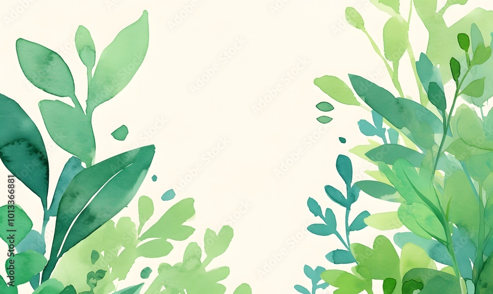 Fototapeta premium Simple green watercolor summer or spring background with copy space, Generative AI 
