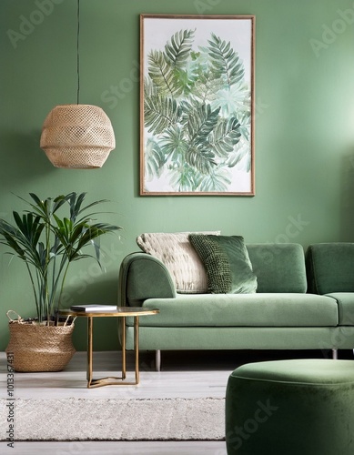 Sage green interior in a modern living room